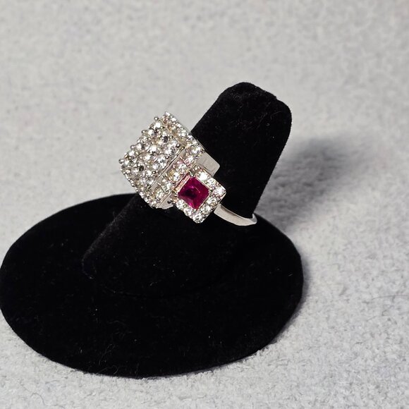 Sterling Silver Red & White Crystal Ring - Picture 2 of 6